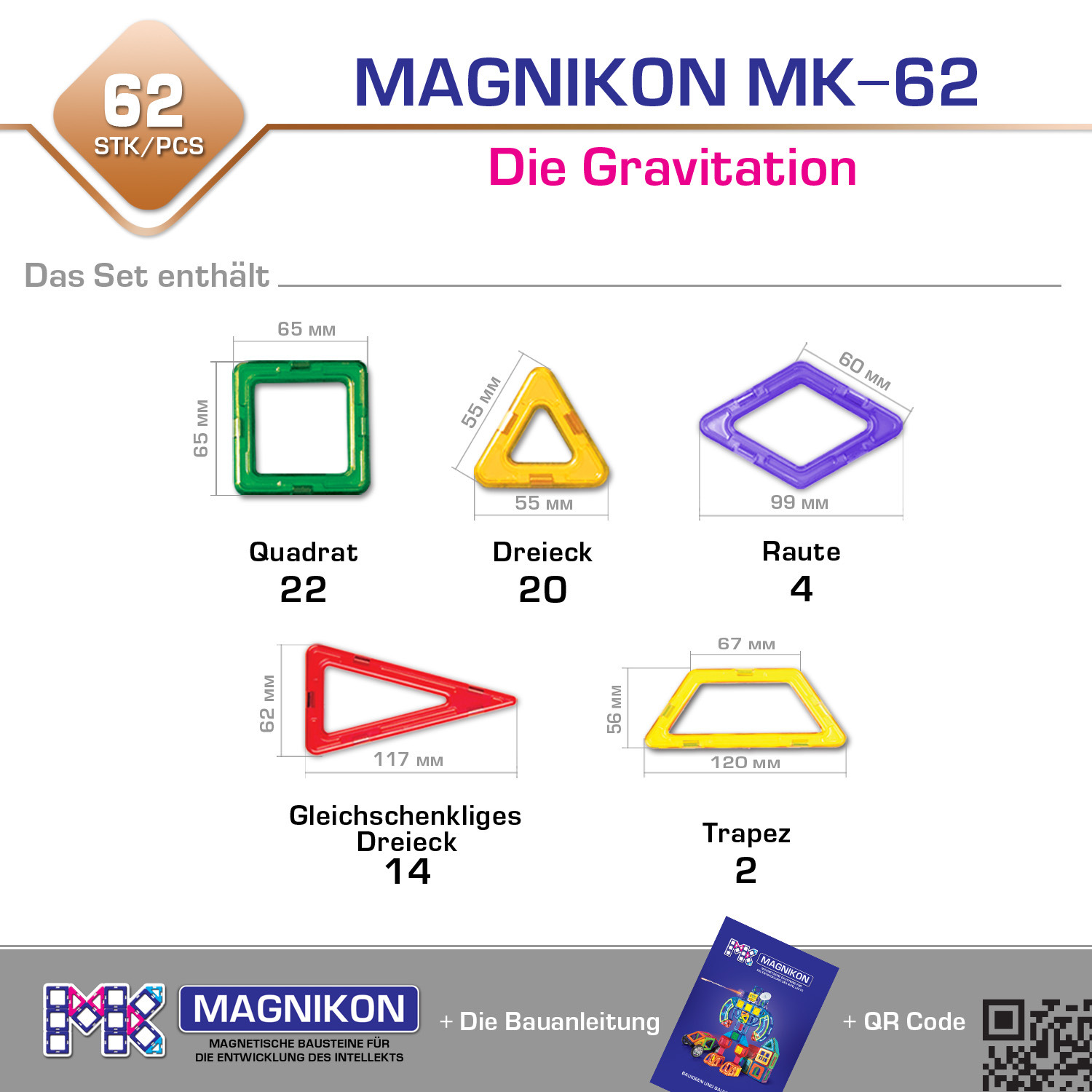 DREAMADE 88 TLG. Magnetische Bausteine, Magnet Montessori
