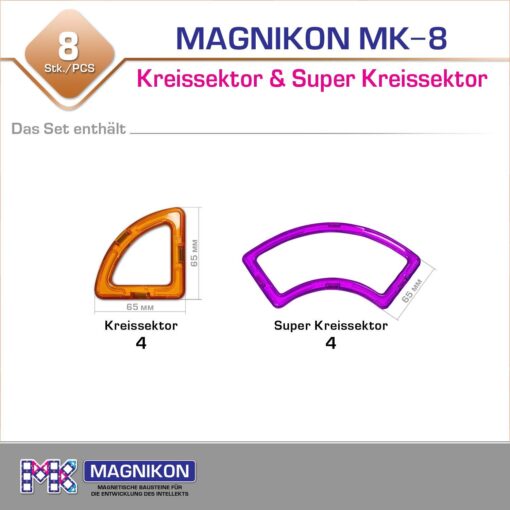 Magnetische Bausteine Erweiterungsset 4 Kreisektoren und 4 Super-Kreissektoren – Bild 2