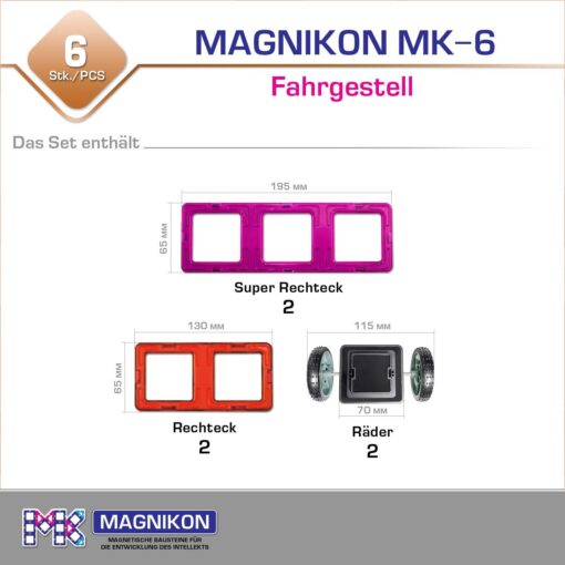 2 klick Räder mit 2 Rechtecke und 2 Super Rechtecke für Magnetische Bausteine – Bild 2