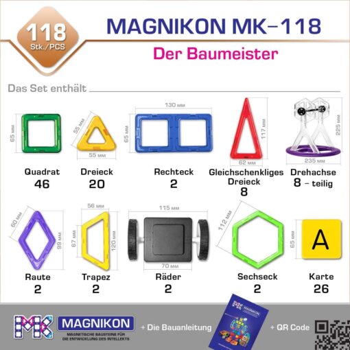 Magnetische Bausteine Der Baumeister, Magnetbau-Set 118-teilig – Bild 2