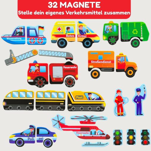 Magnetspiel Fahrzeuge 32 Magnete - Motorikspielzeug für die Beschäftigung bei der Autofahrt – Bild 3