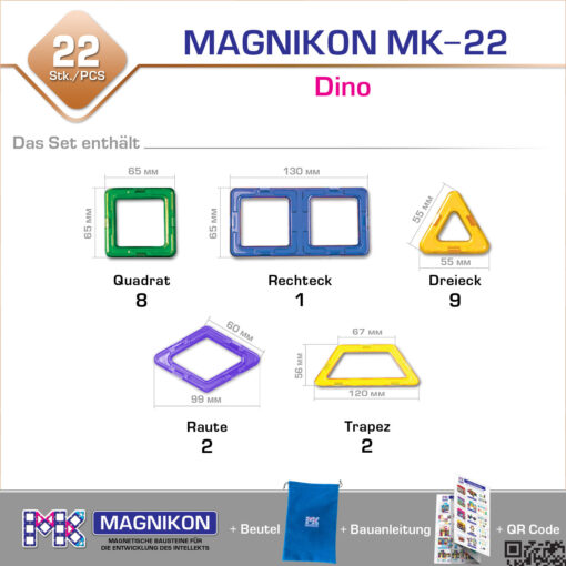 Bausteine, Magnetsteine MK-22 Dino, 22 Teile – Bild 2
