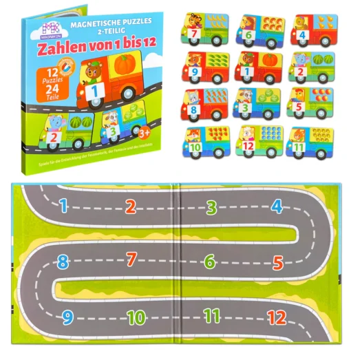 Zahlen lernen von 1 bis 12, 12 Puzzles mit je 2 Teile
