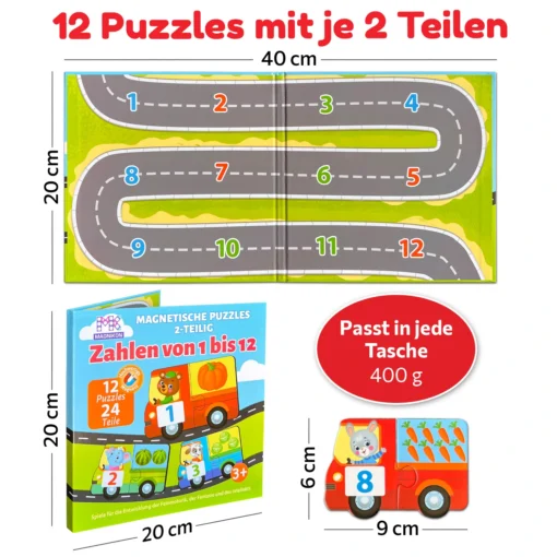 Zahlen lernen von 1 bis 12, 12 Puzzles mit je 2 Teile – Bild 3