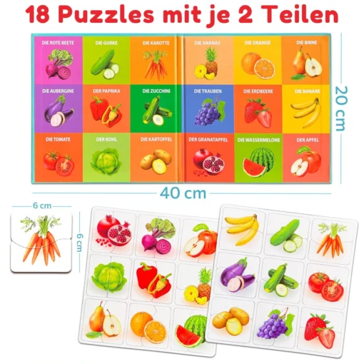 Magnetpuzzles Früchte und Gemüse 18 Puzzles mit je 2 Teile – Bild 2