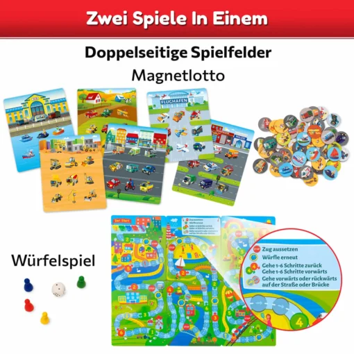 Magnetisches Lotto Kinder Verkehrsmittel 54 Magnete, 6 Doppelseitige Spielfelder – Bild 8