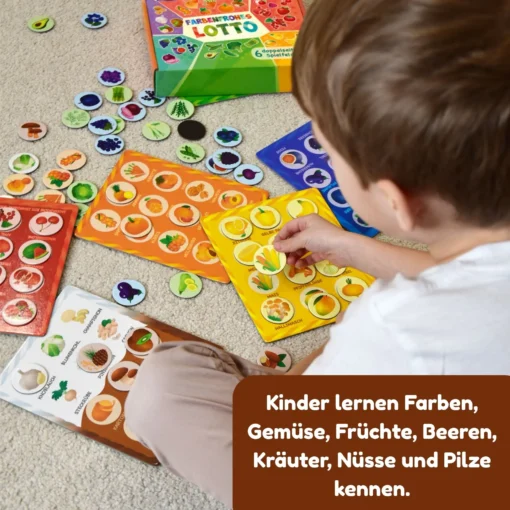 Farbenfrohes Lotto Spiel für Kinder 72 Chips, 6 doppelseitige Tafeln – Bild 5