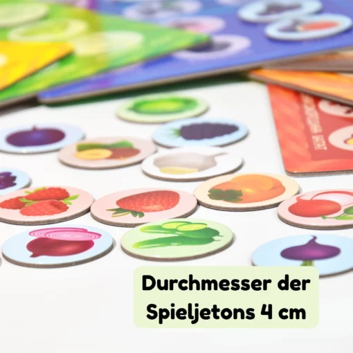 Farbenfrohes Lotto Spiel für Kinder 72 Chips, 6 doppelseitige Tafeln – Bild 6