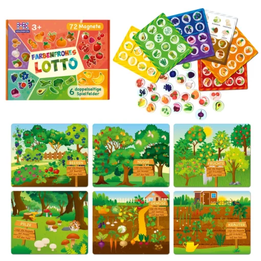 Farbenfrohes Lotto Spiel für Kinder 72 Chips, 6 doppelseitige Tafeln – Bild 8